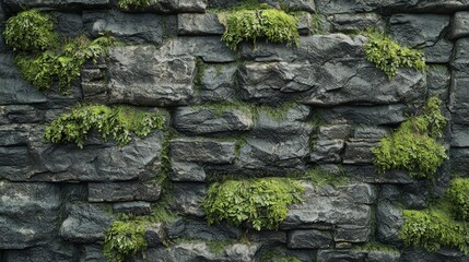 weathered stone wall texture with moss