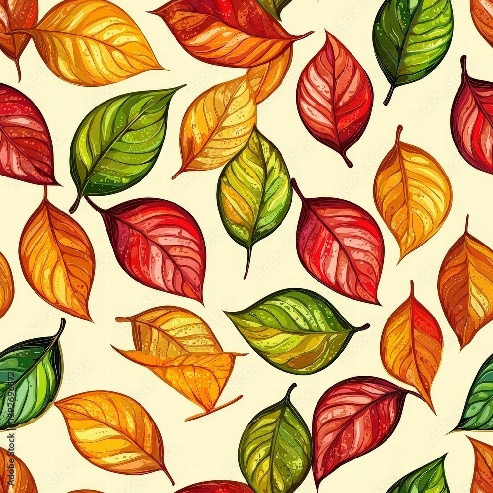 Poster seam of colorful leaves displaying a beautiful array of nature's colors in a seamless design