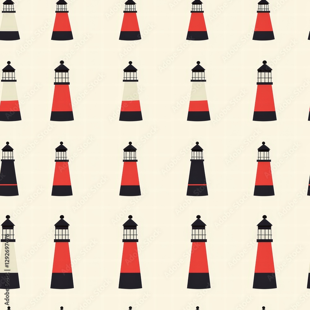 Poster stylish lighthouse pattern design featuring repeated elements for use in fabric or wallpaper