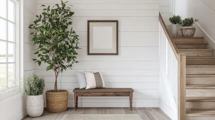 Fototapeta premium An empty room with wooden floors and white walls