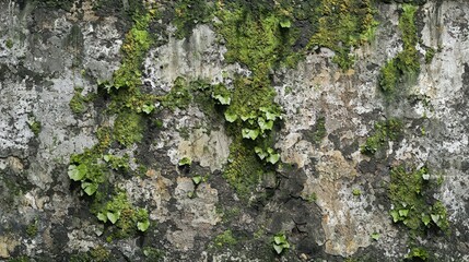weathered stone wall texture with moss