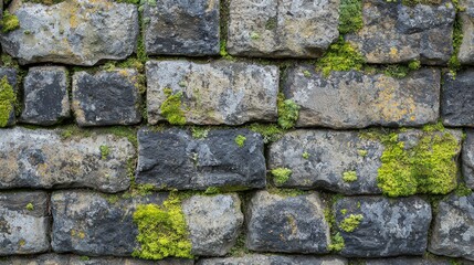 weathered stone wall texture with moss