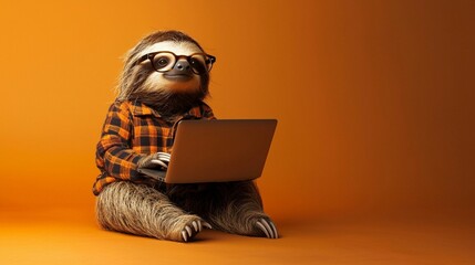 Sloth Working on Laptop
