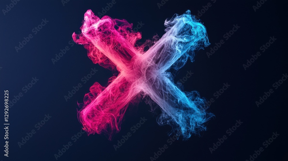 Poster colorful smoke x mark icon digital art abstract background studio setting dynamic view ethereal conc