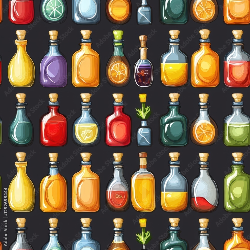 Poster diverse collection of colorful bottles in various shapes and sizes perfect for creative projects
