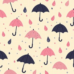 Fototapeta premium A whimsical pattern featuring umbrellas and raindrops creating a charming and playful scene