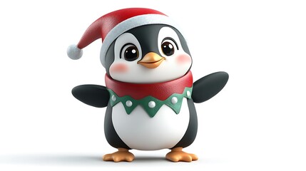 Fototapeta premium Cheerful christmas penguin winter wonderland 3d illustration joyful scene