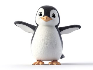 Playful cartoon penguin displaying joy in a bright environment