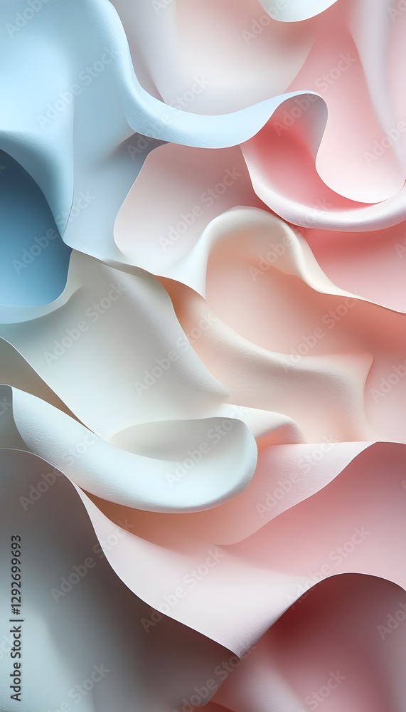 Poster abstract design with soft pastel colored flowing fabric forms