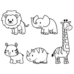 Black and White Jungle Animal Illustration Fun Coloring Page