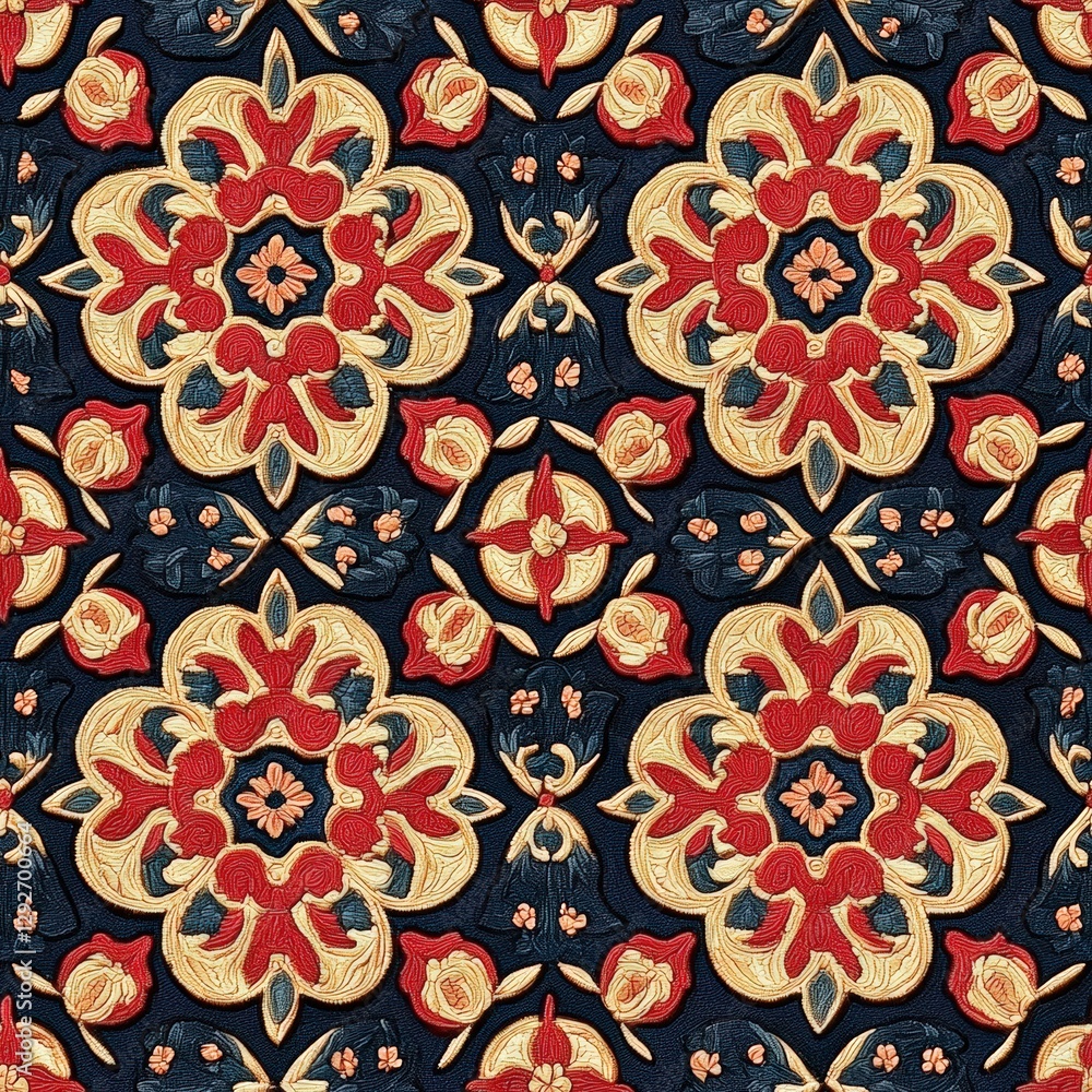 Poster intricate flower pattern with vibrant colors and delicate details creating a lush natural design