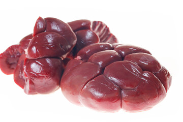 Cow kidneys on a white background