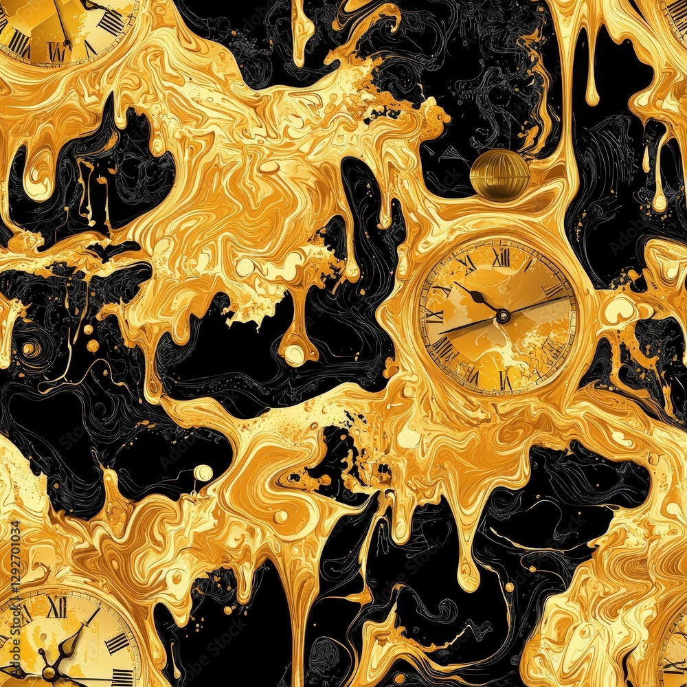 Poster artistic clock adorned with rich gold paint creating a luxurious and unique visual experience