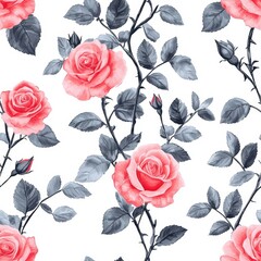 Obraz premium Graceful rose pattern featuring flourishing floral motifs on an elegant background for textile use