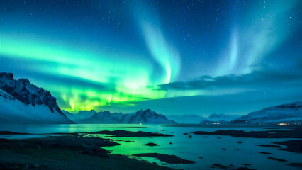 aurora borealis over the sea