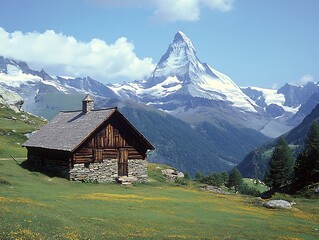 Obraz premium Swiss Alps Hut Mountain Landscape