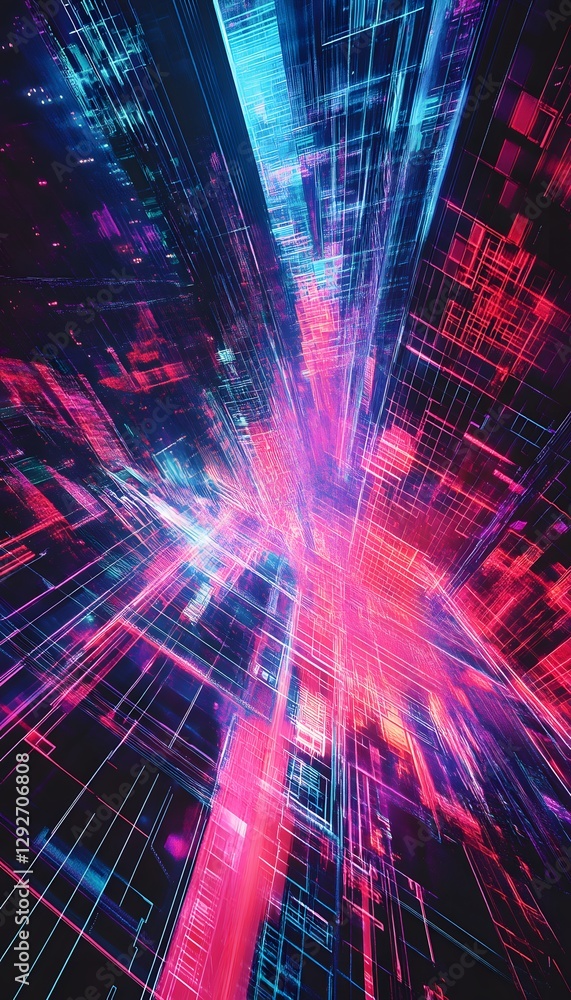 Poster abstract geometric shapes and lines form a complex futuristic tunnel