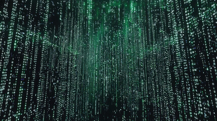 A green screen with lots of numbers and letters. Programming and hacking. Hacking the security system. Artificial intelligence. The concept of the matrix. Cybersecurity