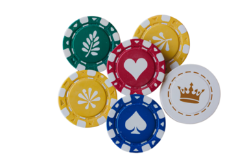 Colorful Poker Chips Floating in Mid-Air Isolated on Transparent Background PNG