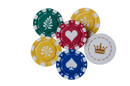 Colorful Poker Chips Floating in Mid-Air Isolated on Transparent Background PNG