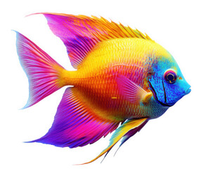 vibrant angelfish with flowing fins, showcasing bright colors of yellow, blue, and pink, swimming gracefully against transparent background