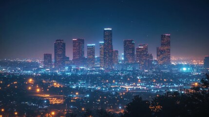Obraz premium City skyline illuminated at night with twinkling stars and vibrant lights showcasing urban beauty. Generative AI