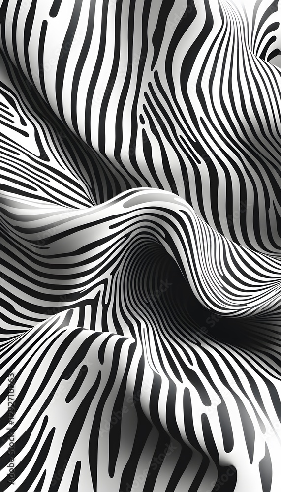 Poster zebra stripe pattern on undulating textured three dimensional surface
