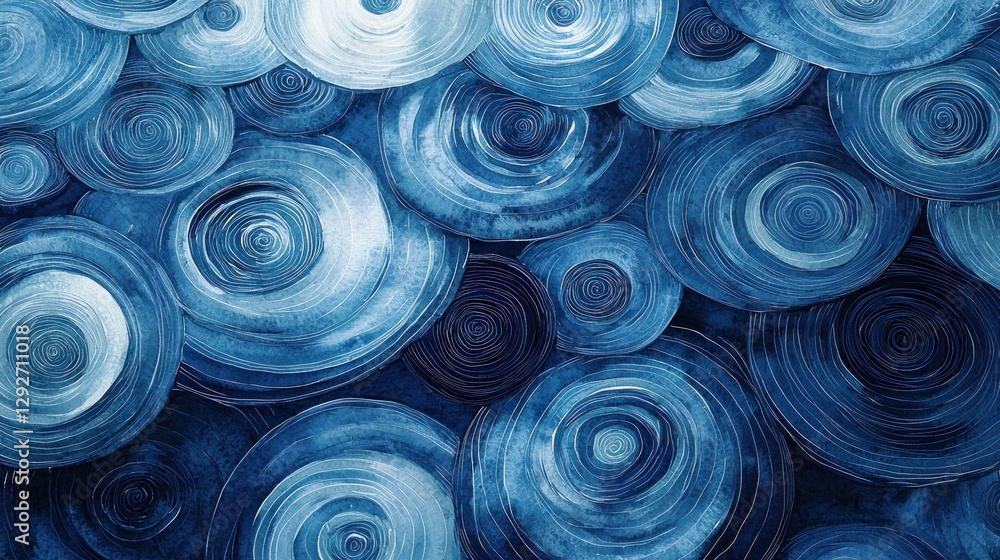 Poster abstract blue swirl patterns with circular shapes and textures