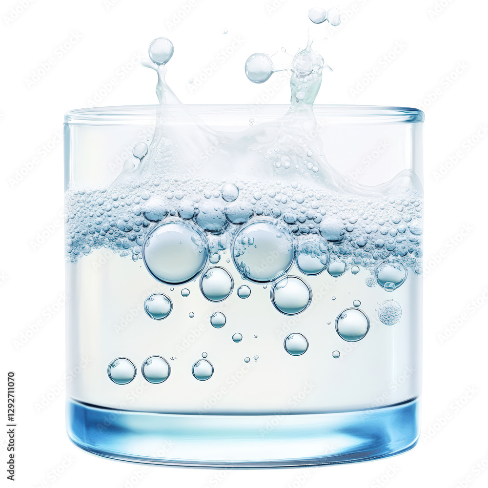 Poster sparkling glass of clear water filled with bubbles reflecting light in a bright and inviting setting