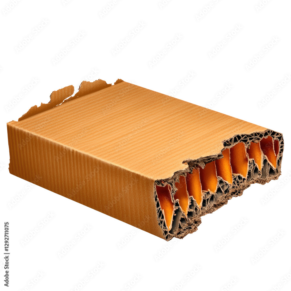Aufkleber cardboard box opened with a piece of cardboard inside showing the texture and versatility of packagi