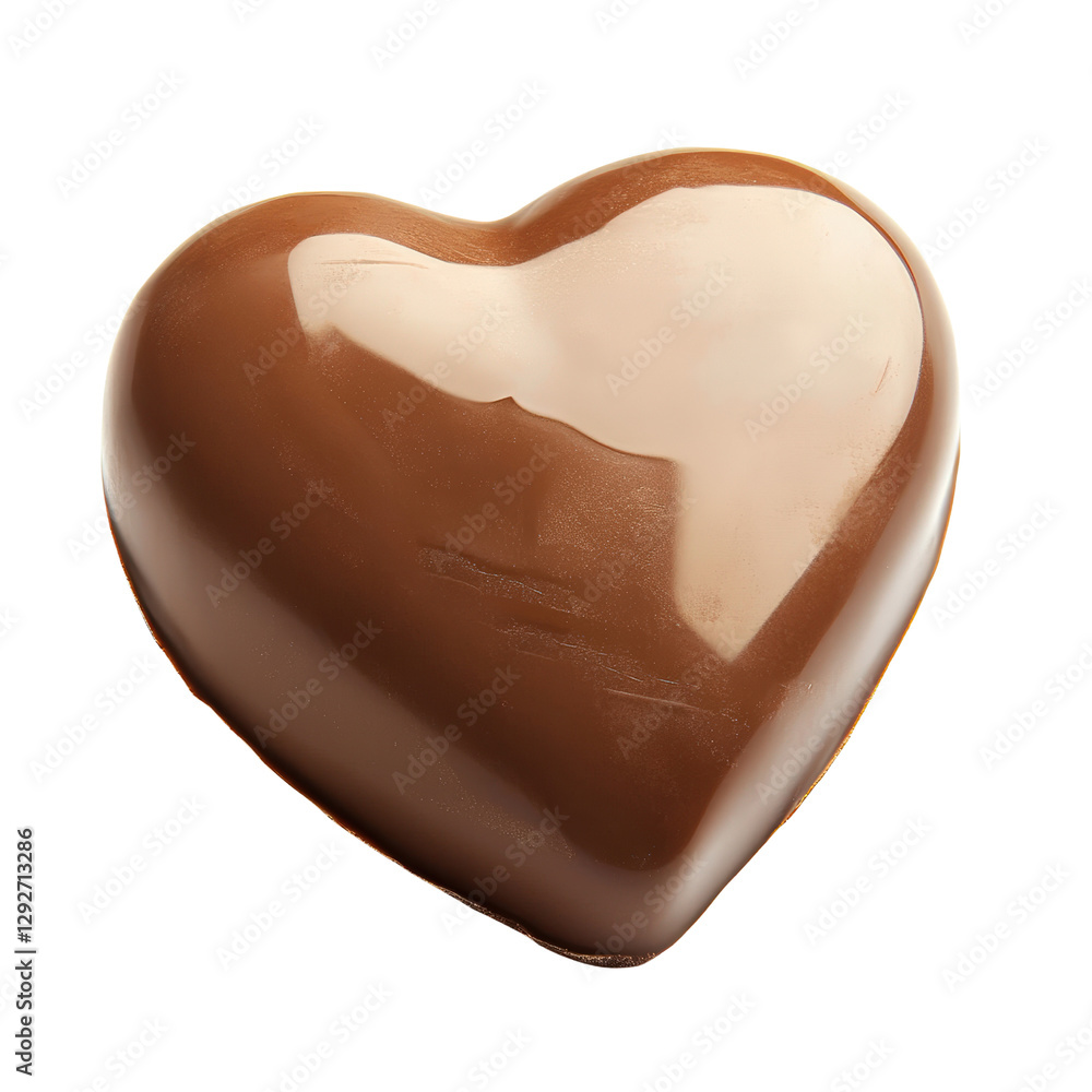 Poster a single elegant chocolate heart set against a soft light background emphasizing its rich texture an