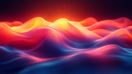 Obraz premium Vibrant abstract multicolored landscape with glowing waves and smooth textures, illuminated by soft light. Surreal digital art concept