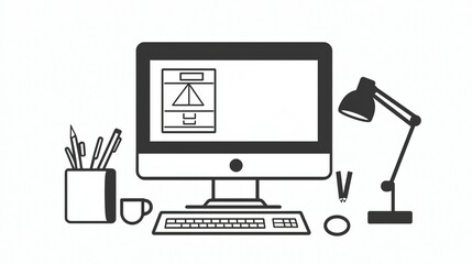 Simple graphic of a workspace with computer