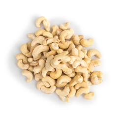 Cashew nuts pile isolated on white background