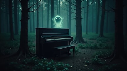 Ethereal piano melody enchanted forest business finance theme seasonal light ghostly keyboard notes