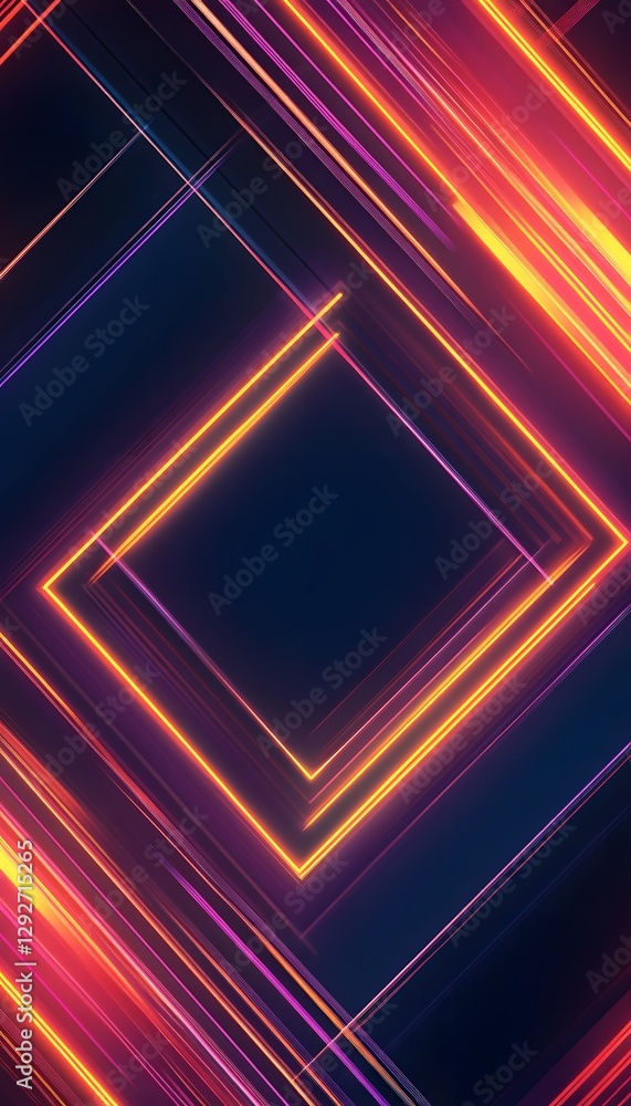 Poster abstract image showing neon rhombus shapes with glowing lines