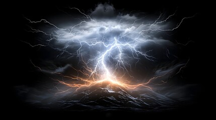 Intense and Dramatic Bright White and Blue Lightning Explosion with Sharp Electric Tendrils Spreading Across a Deep Dark Background Showcasing the Raw Power and Energy of a Natural Phenomenon