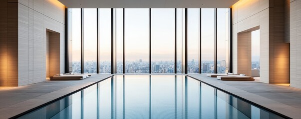 Naklejka premium Experience modern luxury living open-concept penthouse with stunning city views