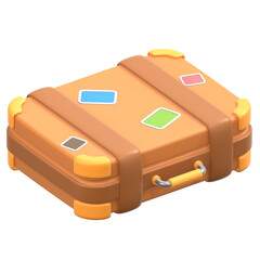 Brown Suitecase 3D Icon Illustration. Low Poly Style