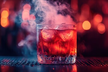 chilled red drink with ice mist