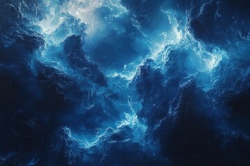Obraz premium Abstract blue cloudscape, glowing texture. Ideal for fantasy, cosmic, or ocean themes, evokes depth and mystery.