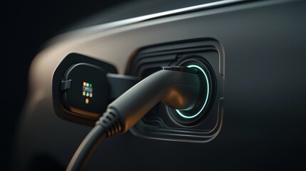 Electric Vehicle Charging Port Close-Up Modern Car Technology Detail Indoor Environment Macro Perspective