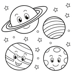 Smiling Planets and Stars Coloring Activity