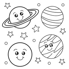 Adorable Smiling Planets Coloring Sheet for Kids © Nasir