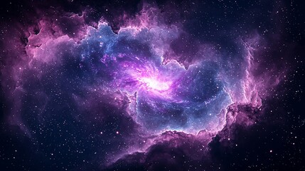 Obraz premium Vibrant purple and blue nebula swirling in space.