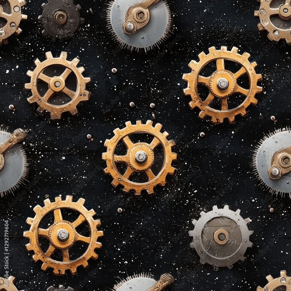 Poster detailed close-up view of various gears displaying mechanical engineering and design concepts