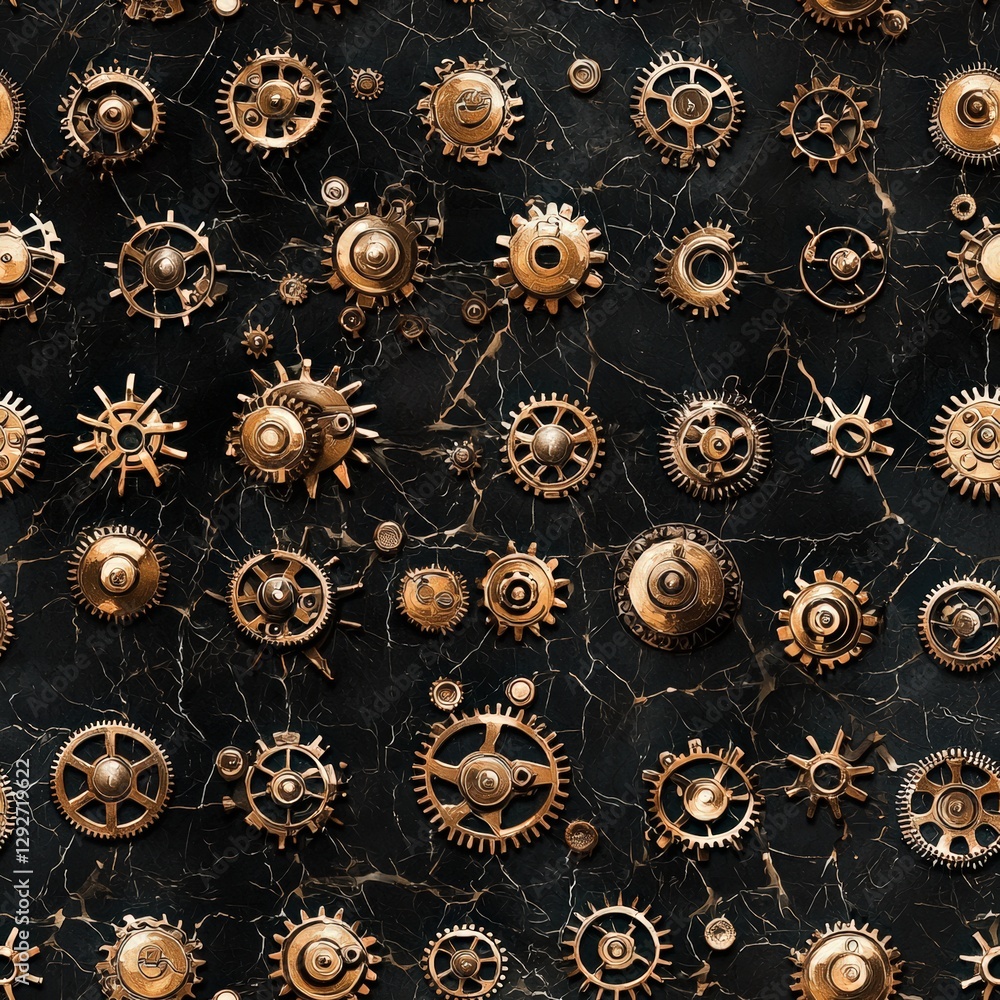 Poster close-up collection of interconnected gears highlighting mechanical design and engineering elements