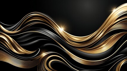 A luxurious background with flowing golden waves on a deep black base, exuding sophistication and power, perfect for high-end branding and executive presentations.