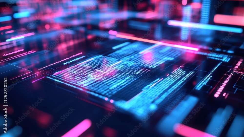 Poster Colorful digital abstraction showcasing glowing data visualization in a virtual environment. Generative AI