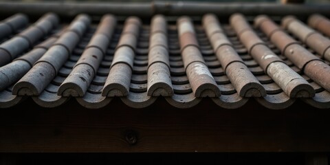 Naklejka premium Textured Roof Tiles in a Row, Showing Subtle Variations in Shape and Color